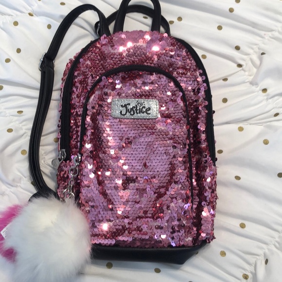 Justice Handbags - Sequin pink justice backpack.